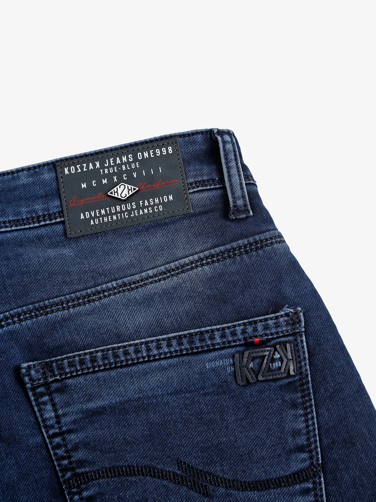 Kozzak slim fit washed dark blue jeans