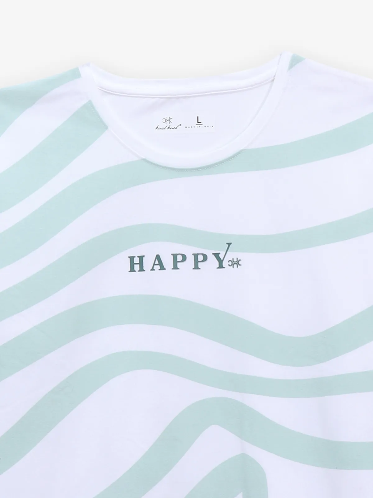 KUCH KUCH printed white and pista cotton t-shirt