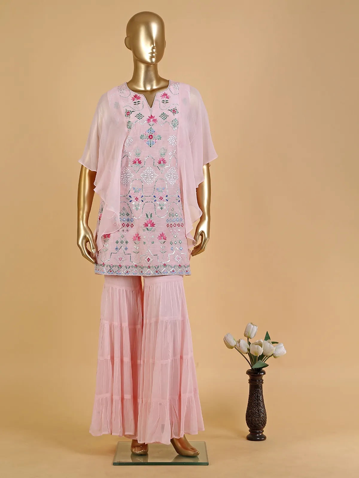 Latest baby pink silk sharara set