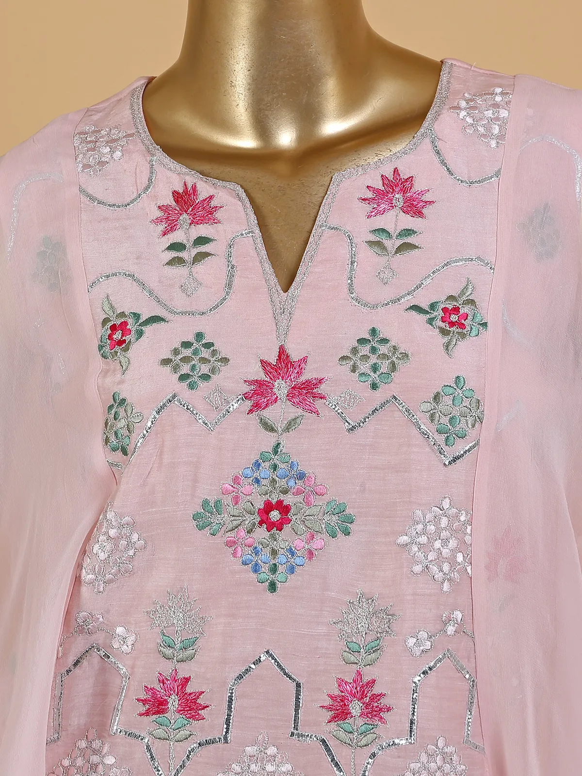 Latest baby pink silk sharara set