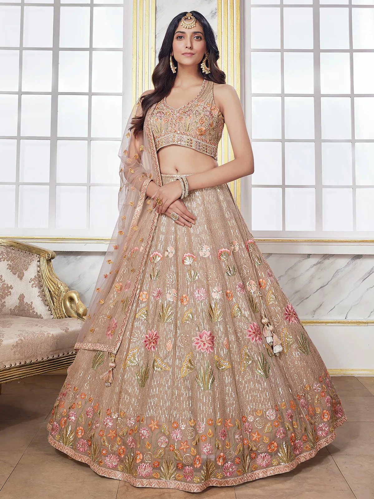 Latest beige net lehenga choli