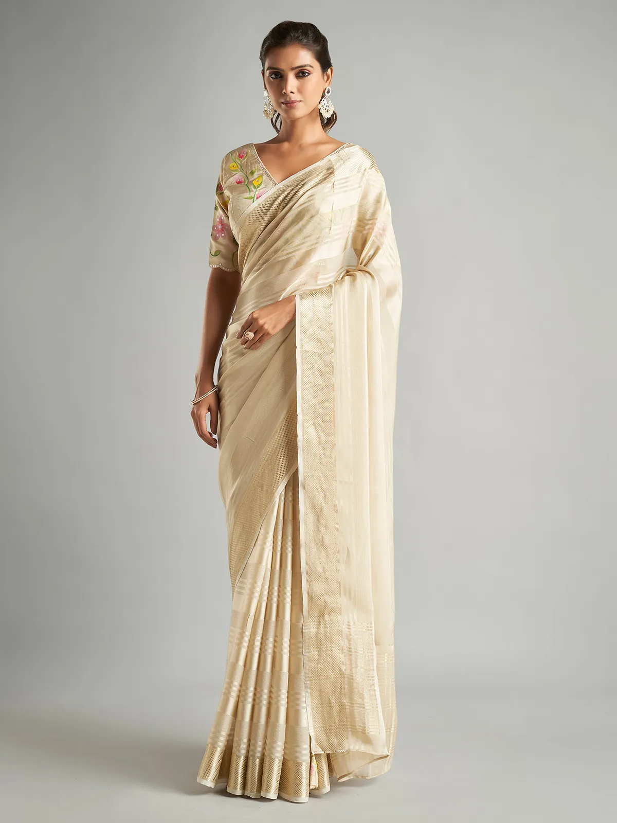 Latest beige tissue silk saree