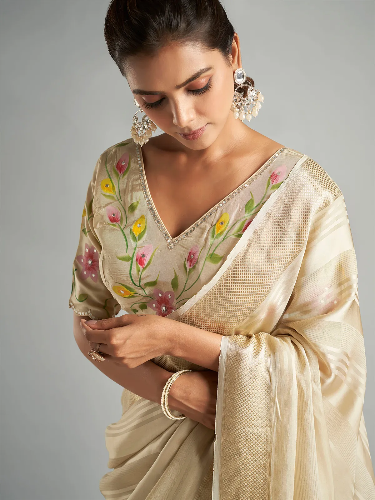 Latest beige tissue silk saree