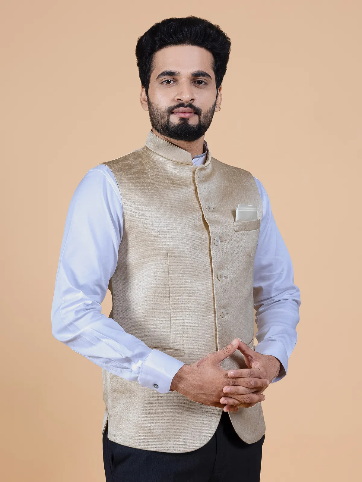 Latest beige waistcoat in silk