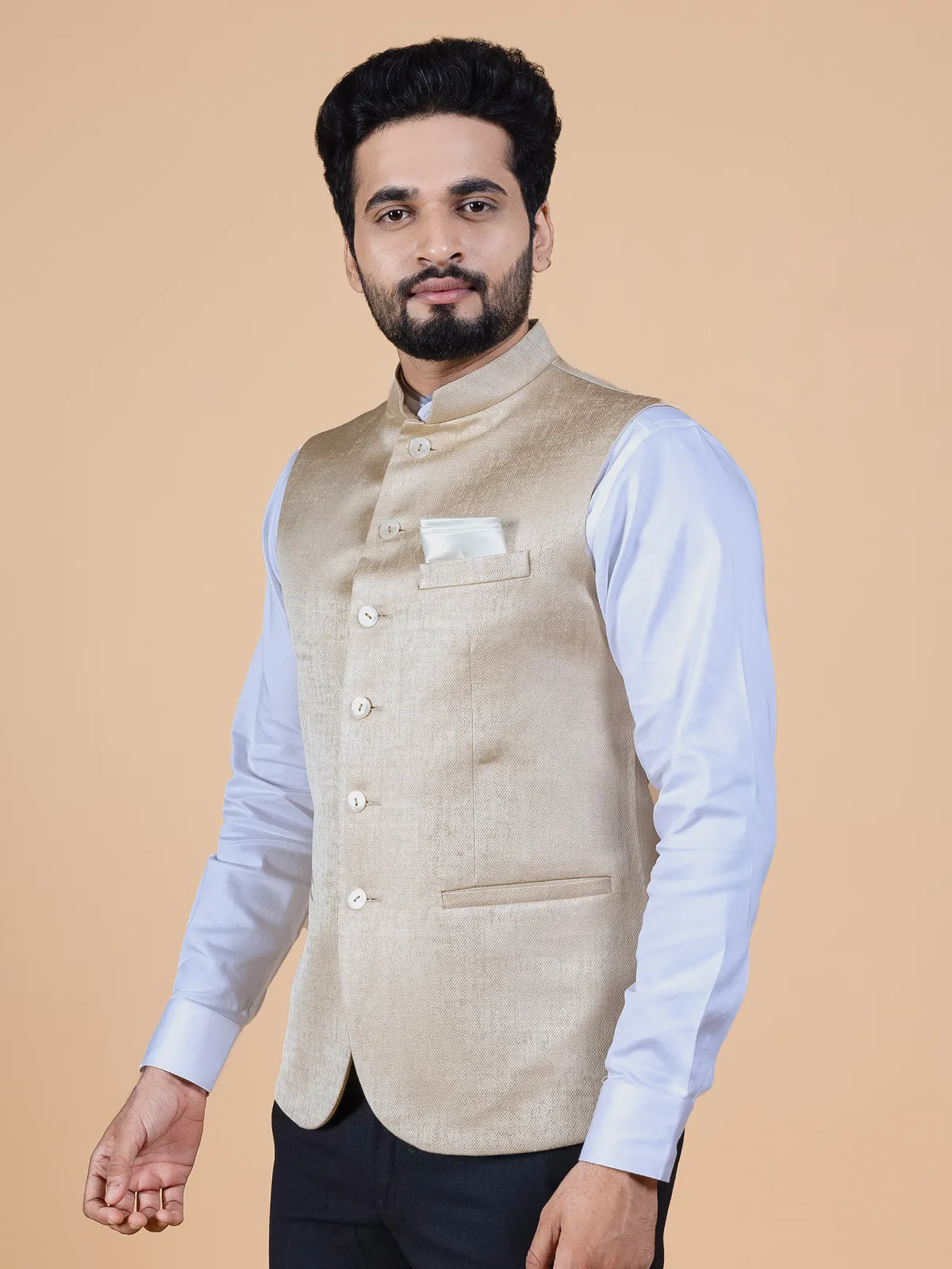 Latest beige waistcoat in silk