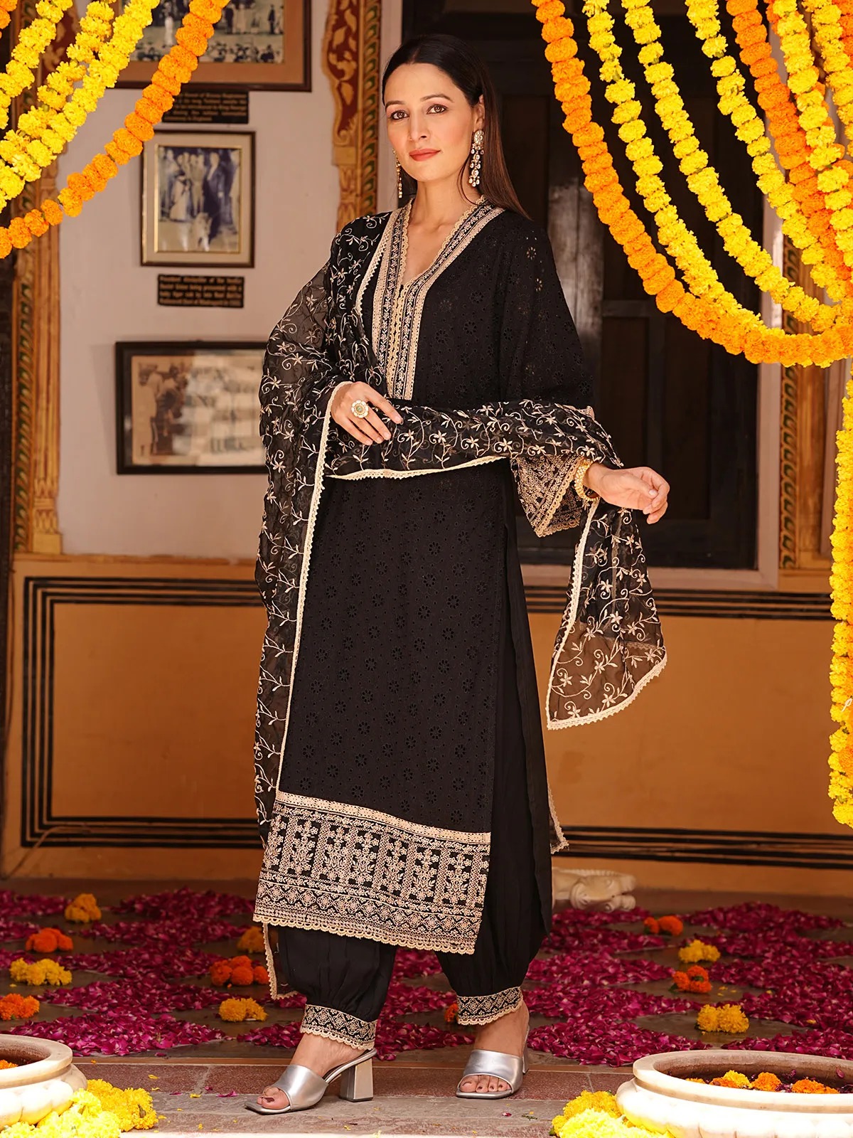 Latest black cotton kurti set