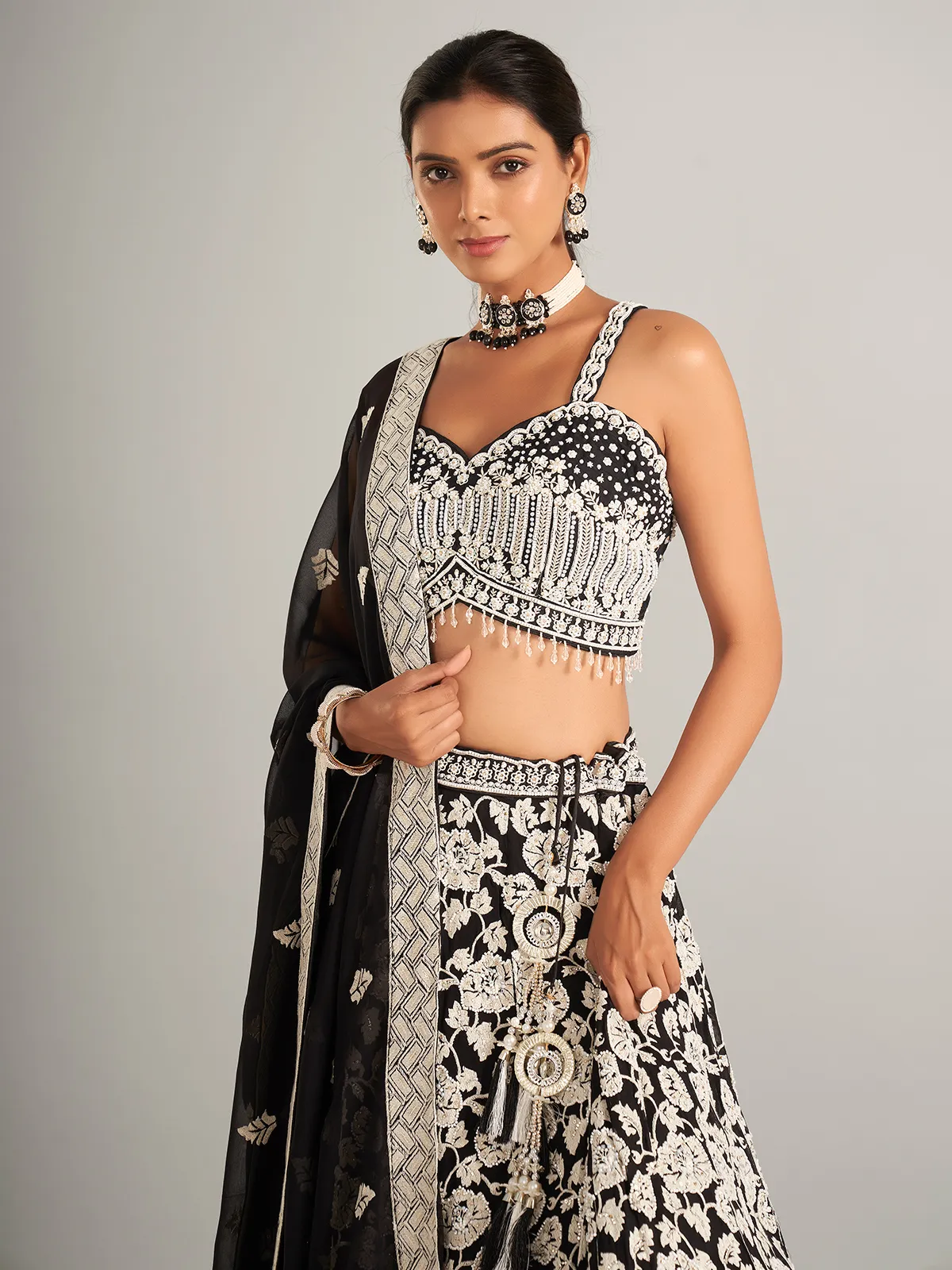 Latest black georgette lahenga choli for wedding
