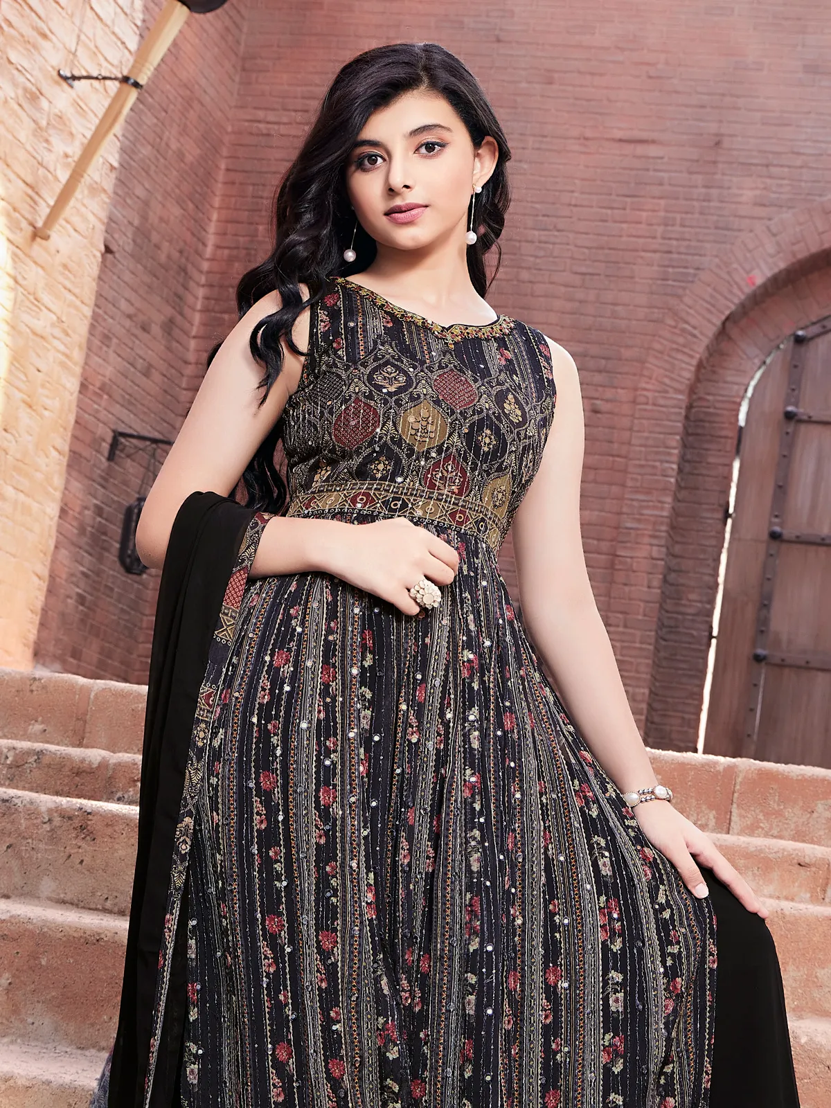 Latest black printed palazzo suit with dupatta