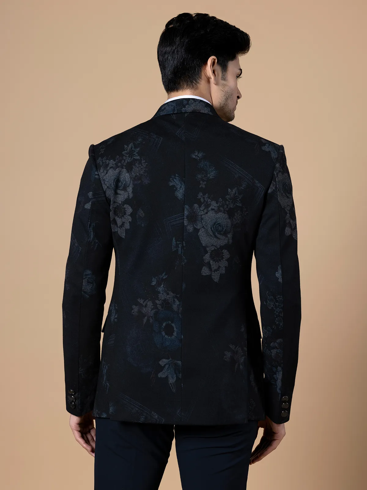 Latest black printed terry rayon blazer