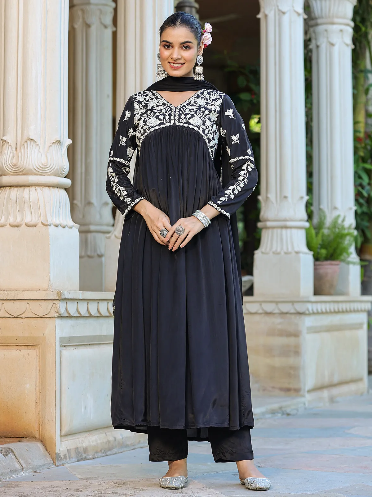 Latest black silk kurti set with dupatta