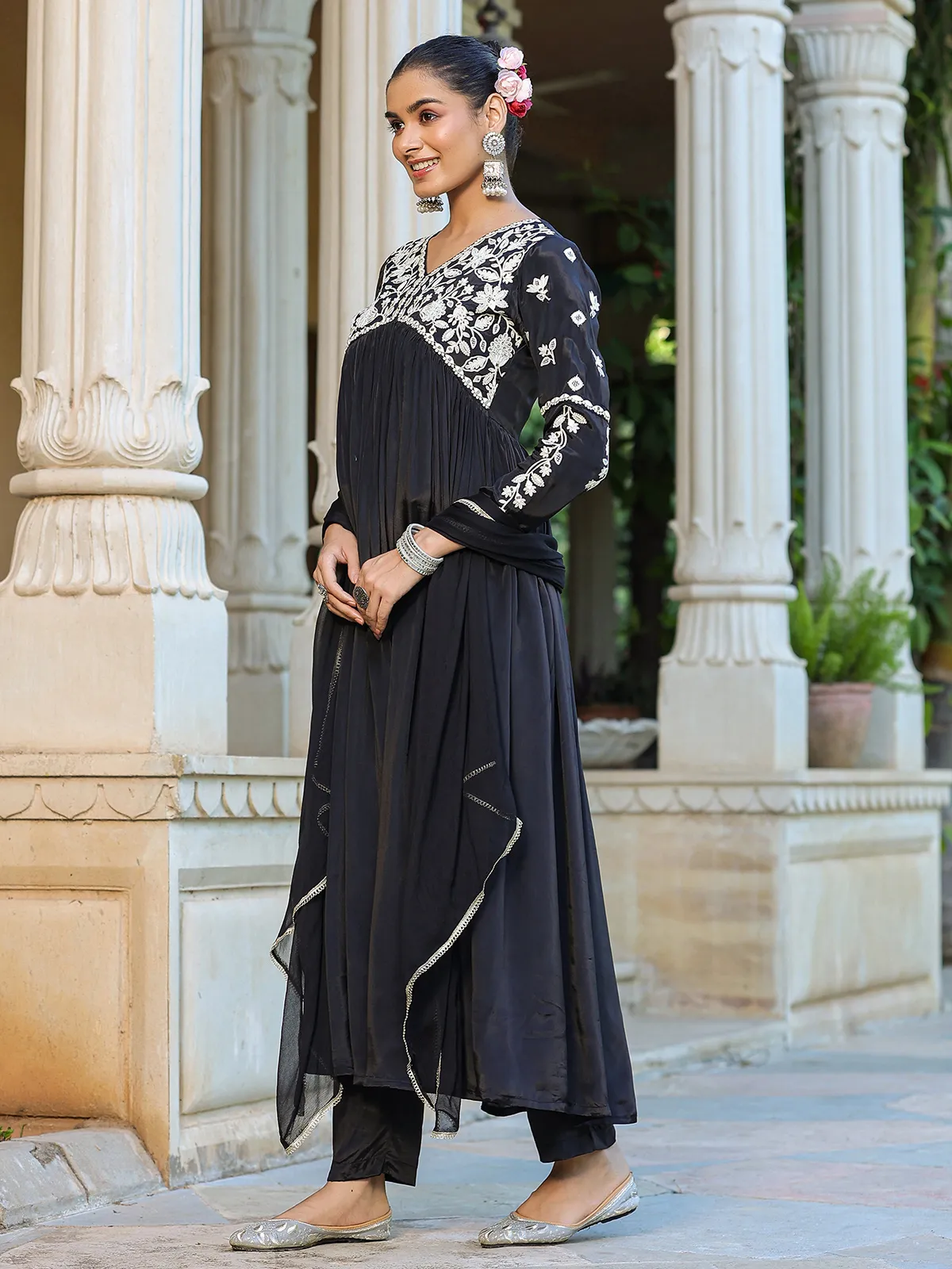 Latest black silk kurti set with dupatta