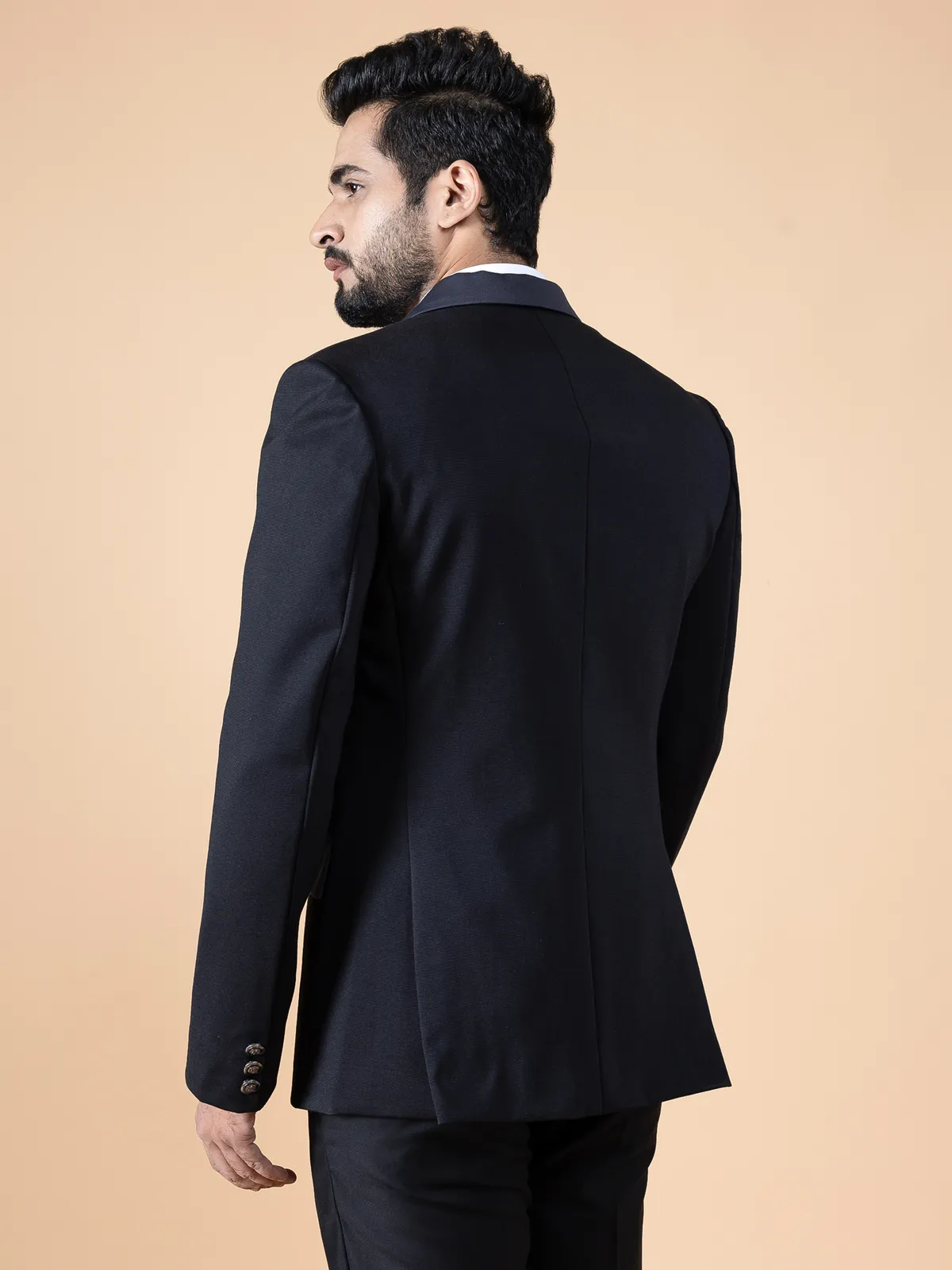 Latest black textured terry rayon blazer