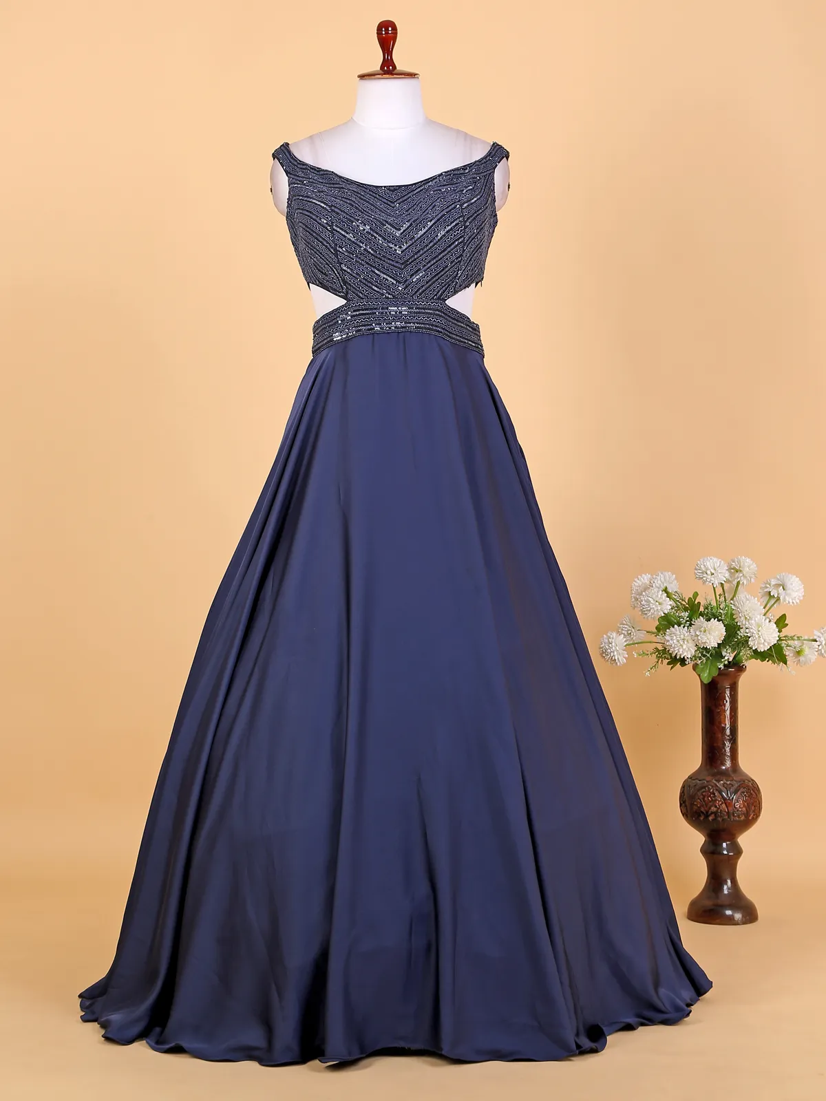 Blue silk ball gown best sale