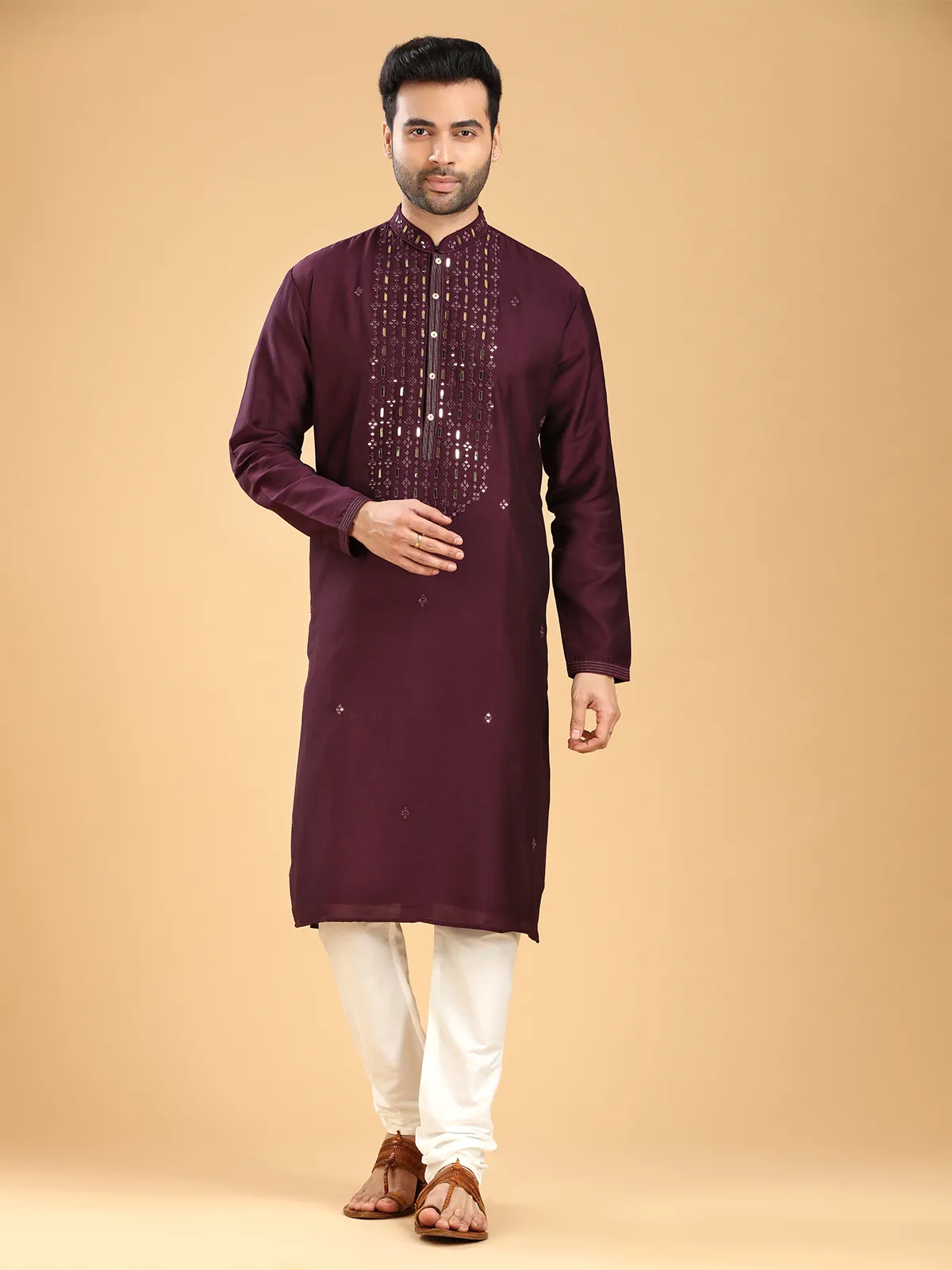 Latest cotton  Men Kurta pajama in wine