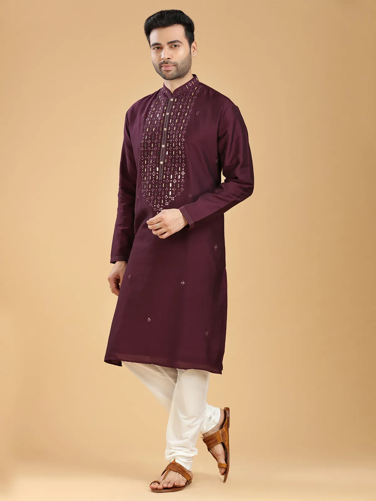 Latest cotton kurta suit in wine