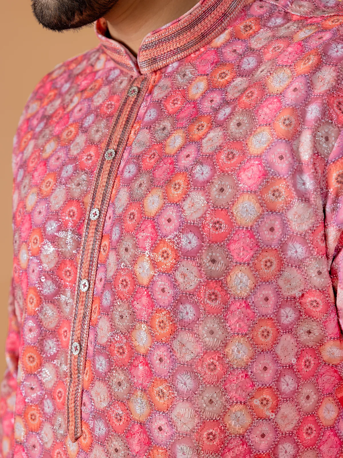 Latest cotton printed kurta suit in pink