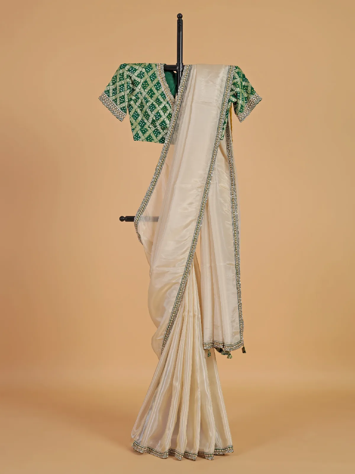 Latest cream tissue silk saree