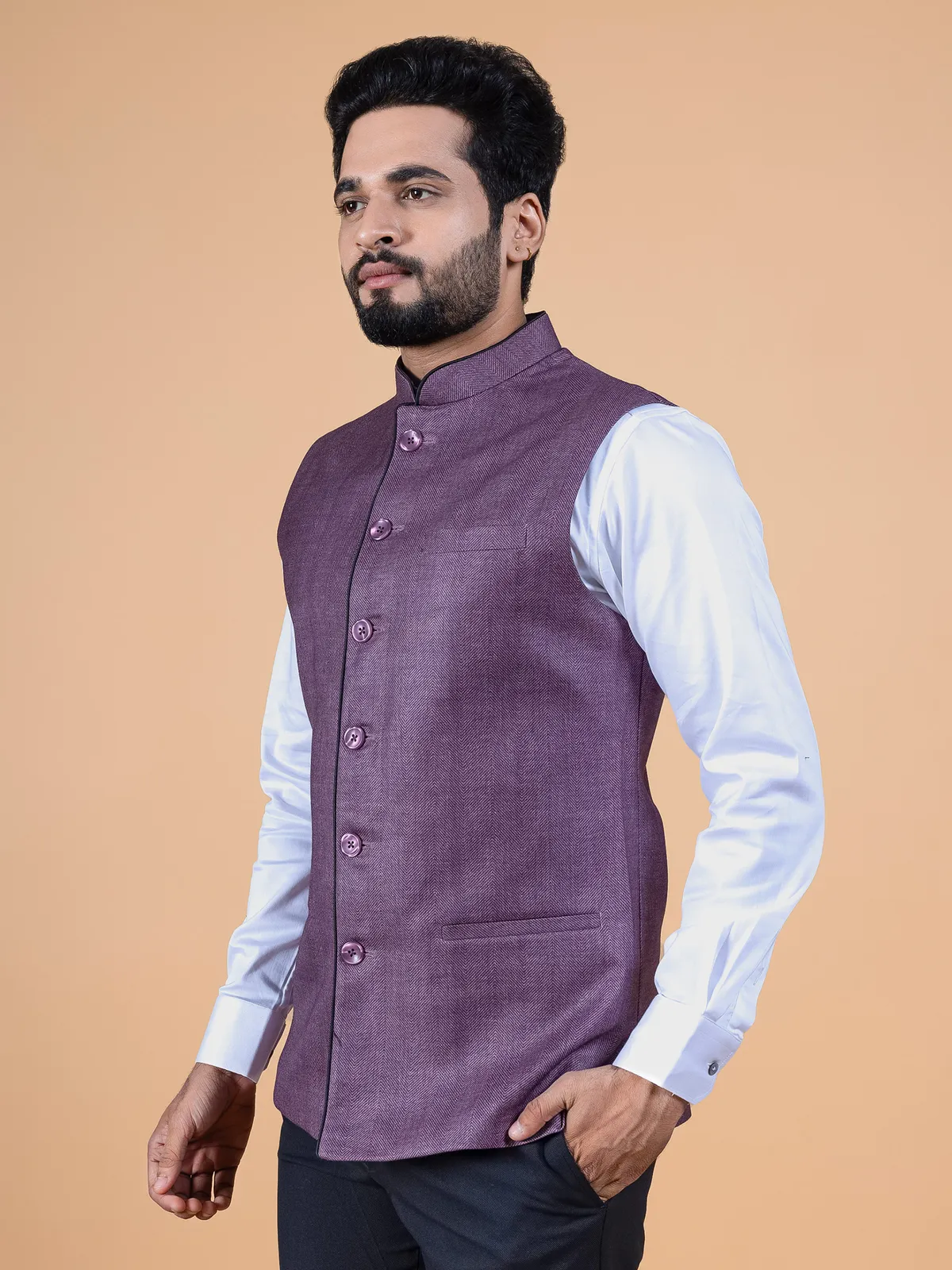 Latest dark purple jute silk waistcoat