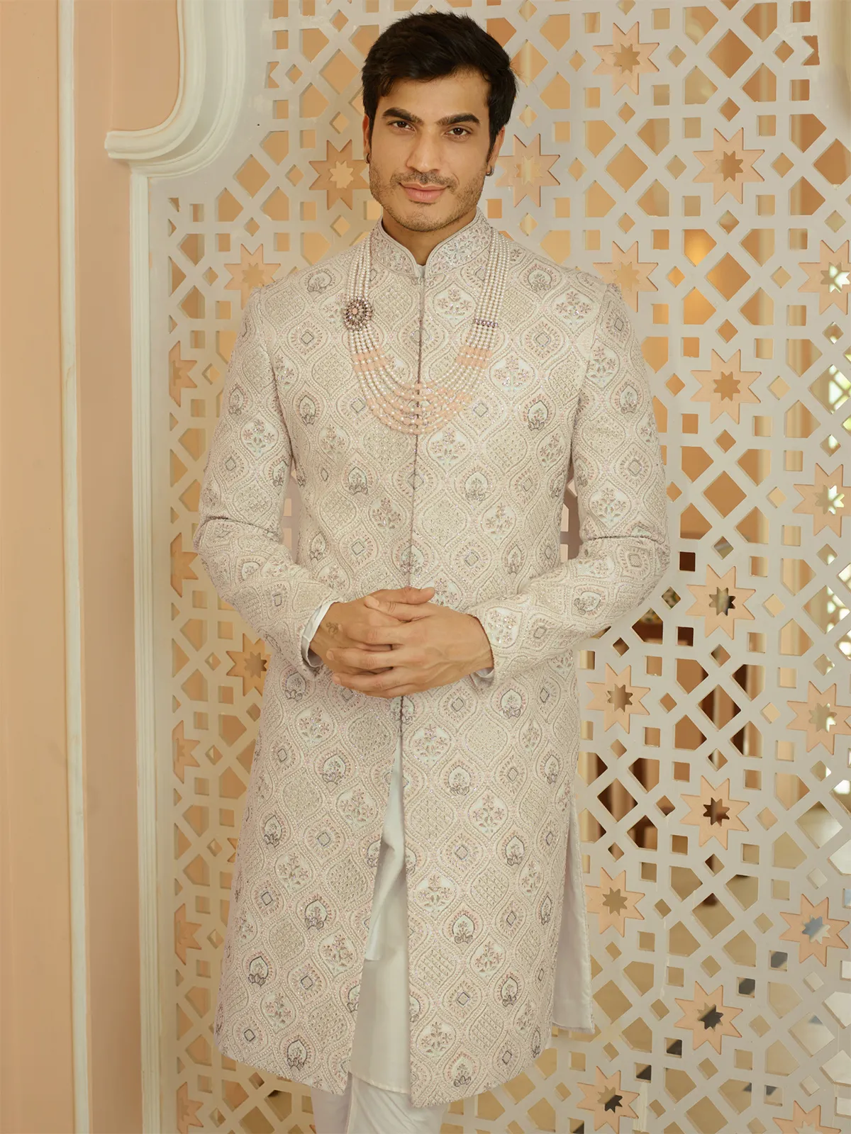 Latest georgette cream sherwani