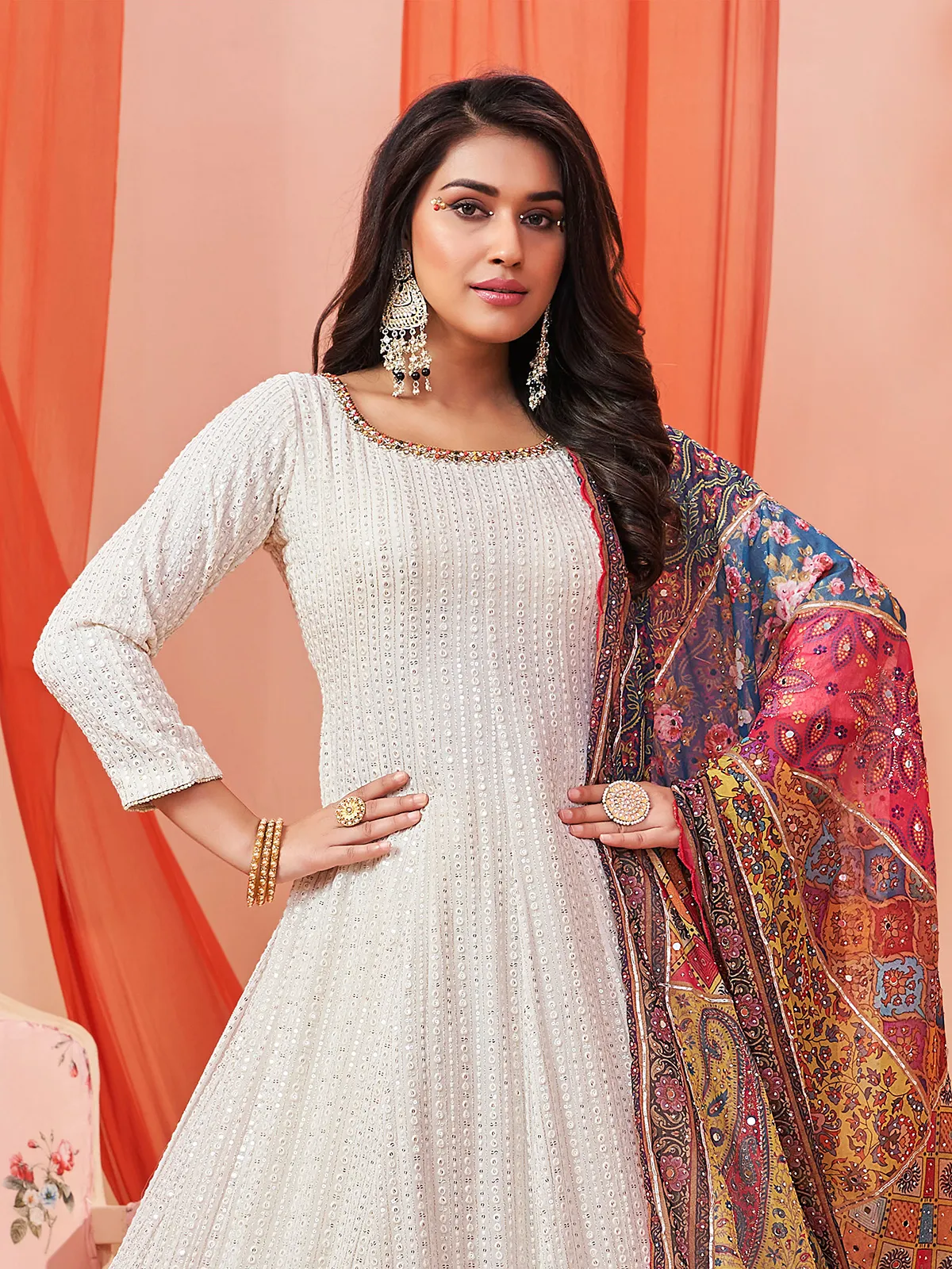 Latest georgette white anarkali suit