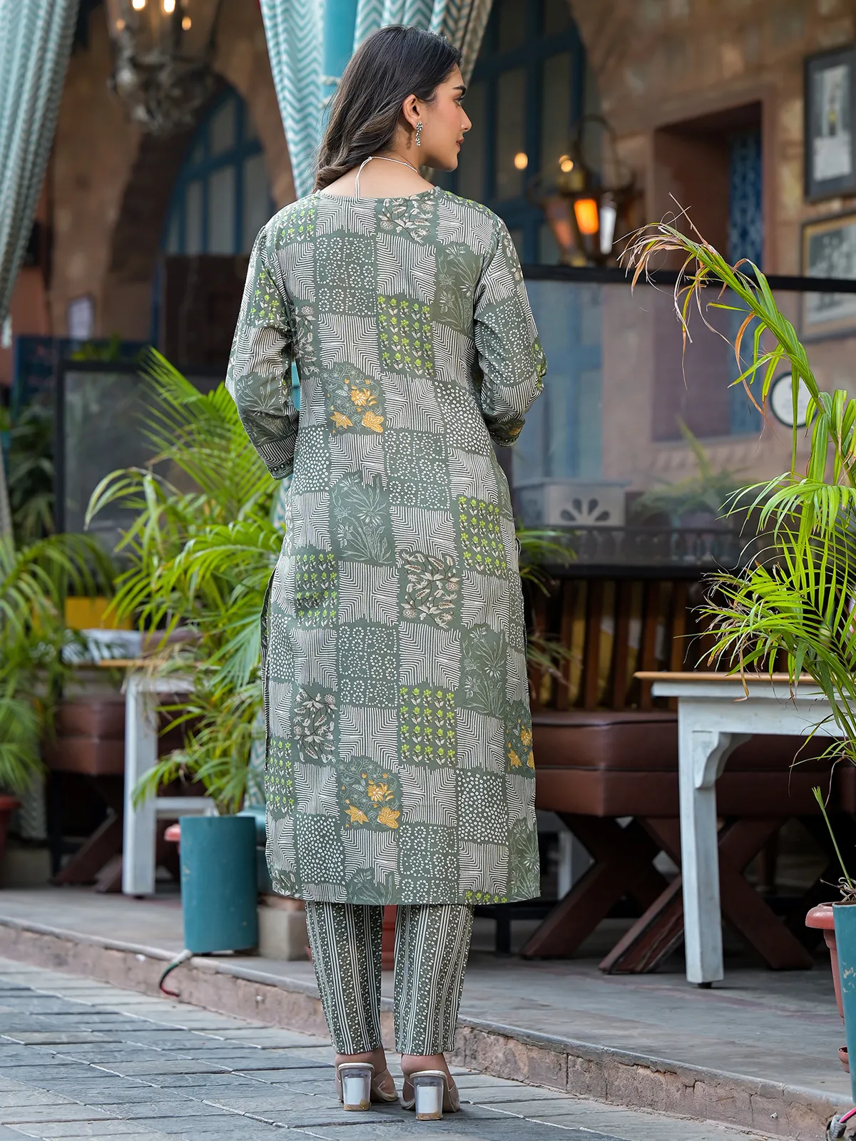 Latest green cotton printed kurti set