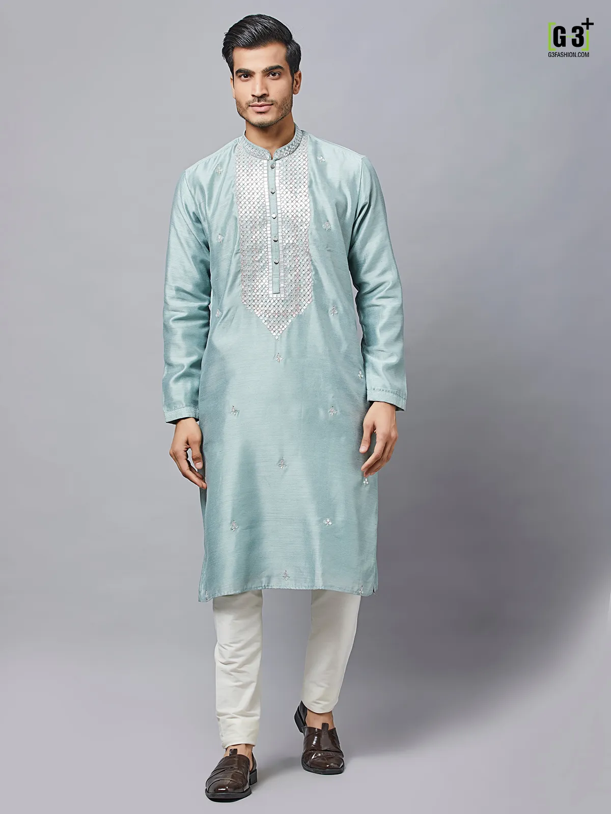 Latest green hue silk Kurta Set for Mens