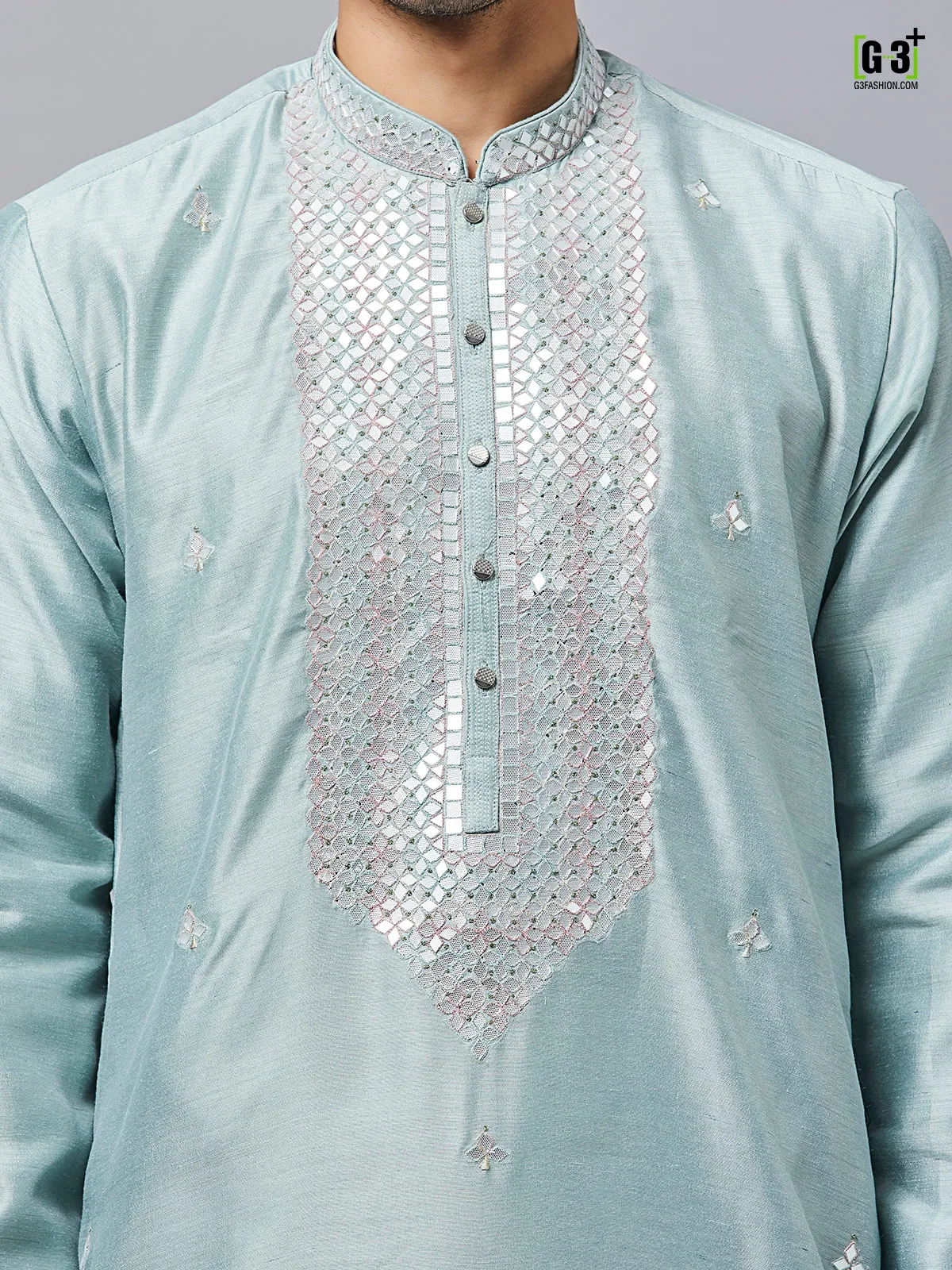 Latest green hue silk kurta suit for mens