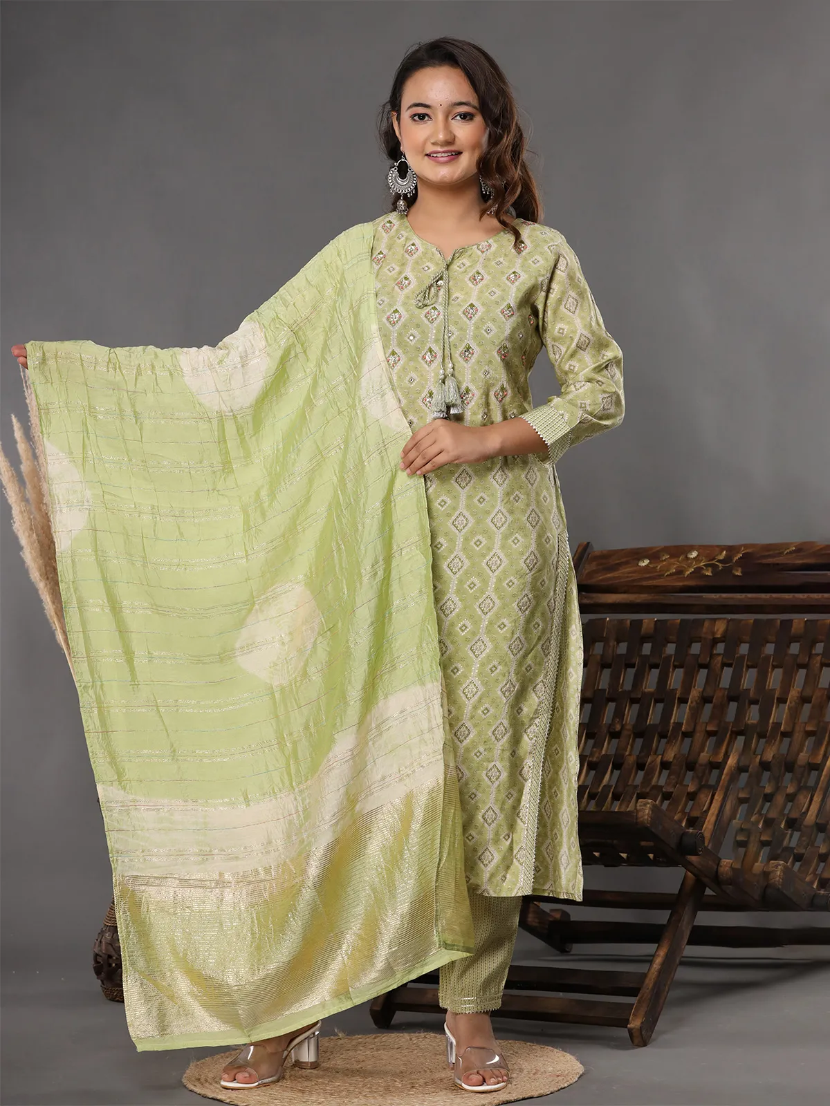 Latest green printed kurti set