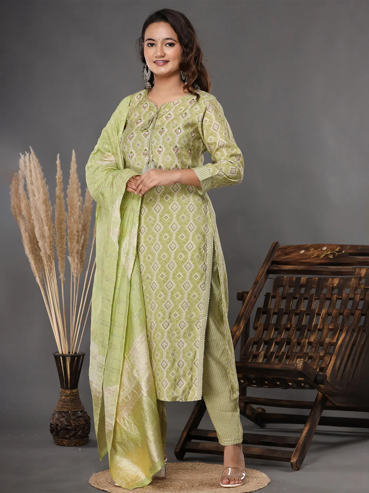 Latest green printed kurti set