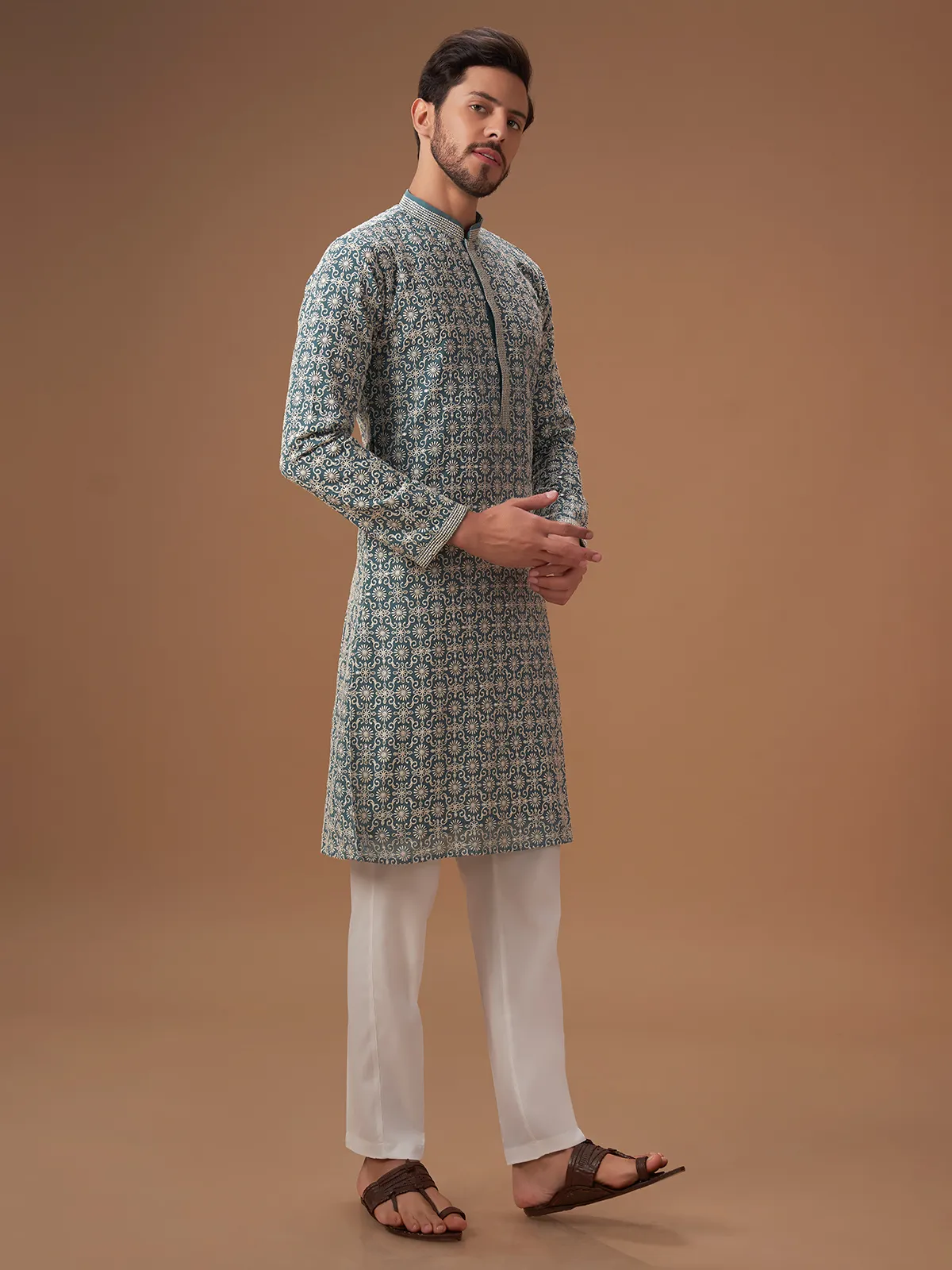 Latest grey georgette  Men Kurta pajama