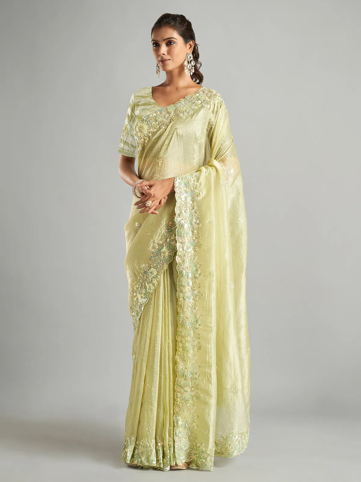 Latest light green tissue silk saree