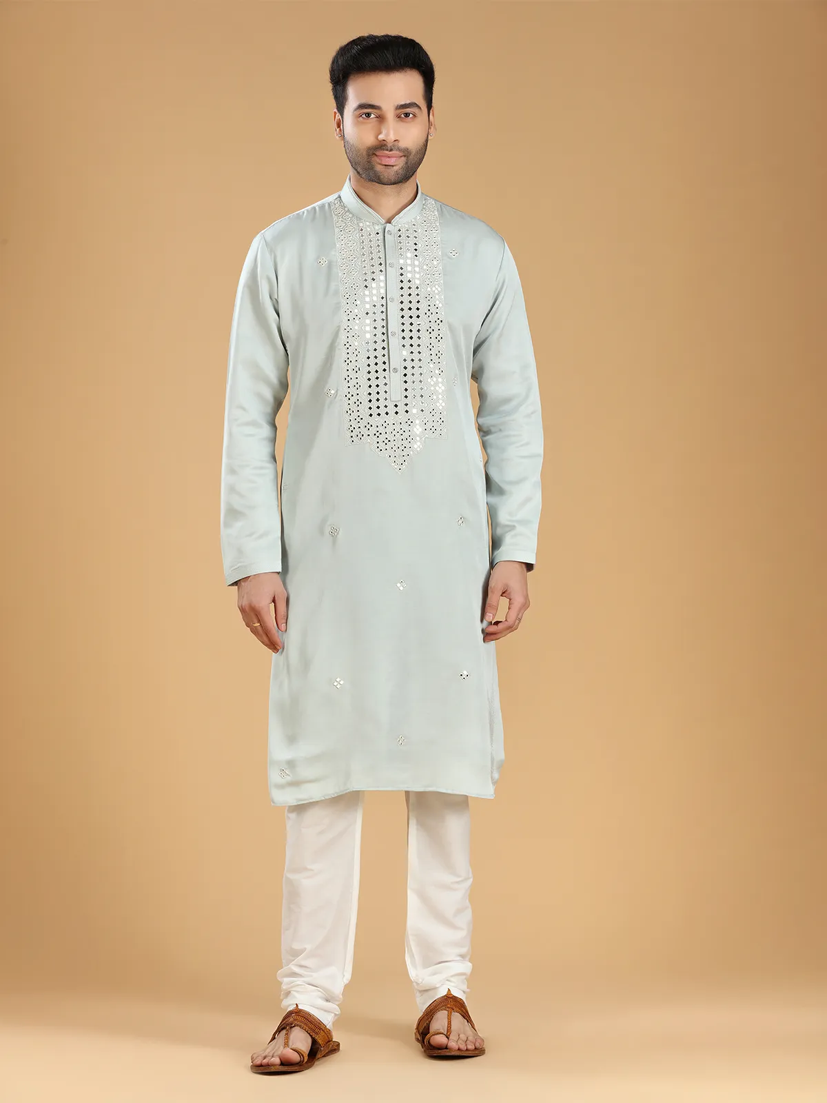 Latest light grey silk kurta suit