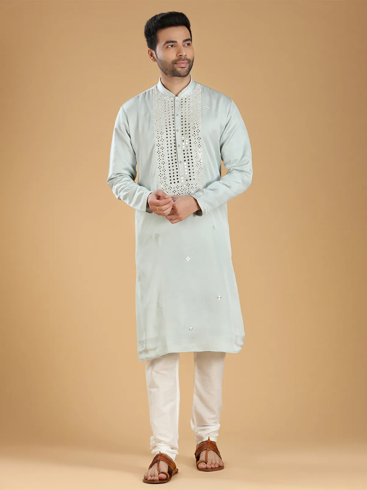 Latest light grey silk kurta suit