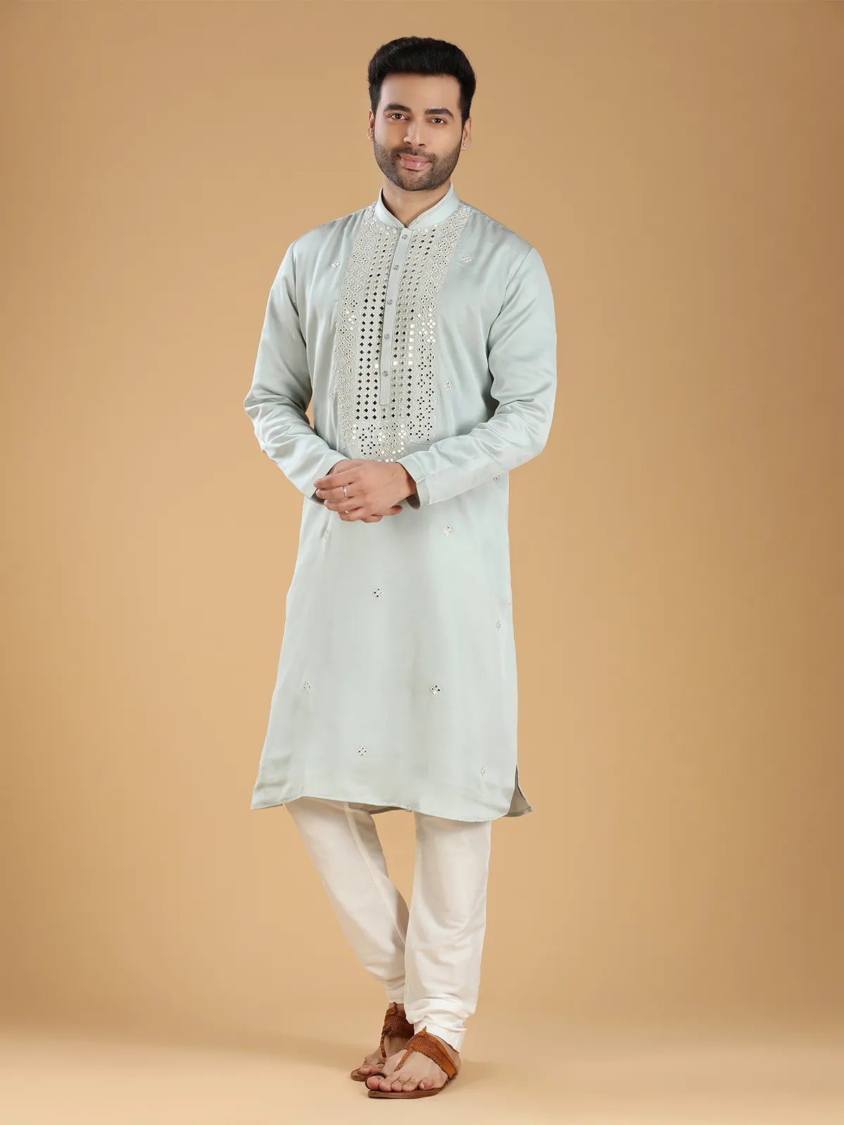 Latest light grey silk kurta suit