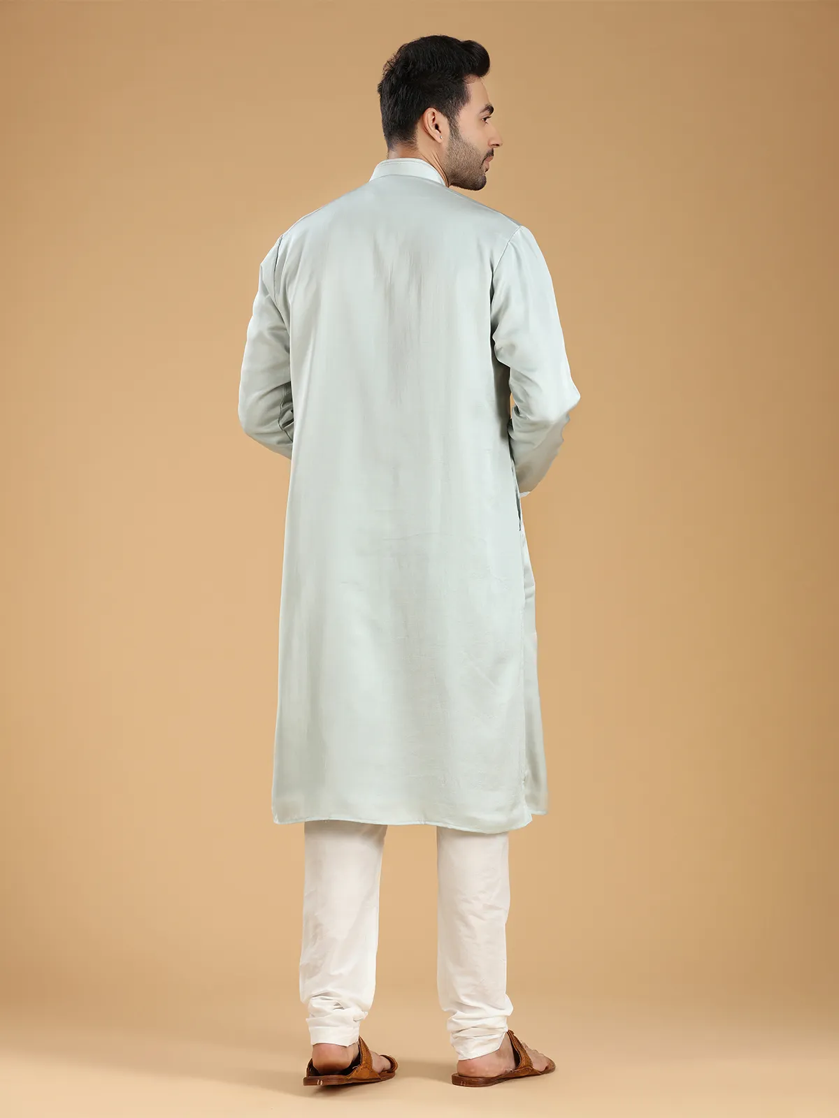 Latest light grey silk kurta suit