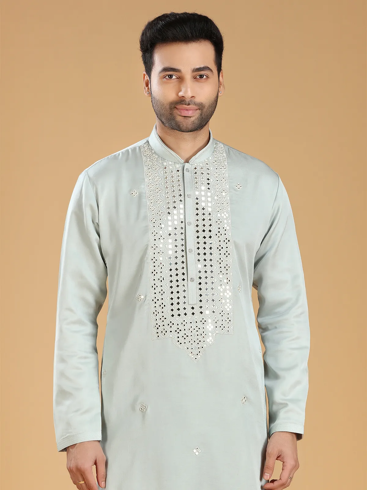 Latest light grey silk  Men Kurta pajama