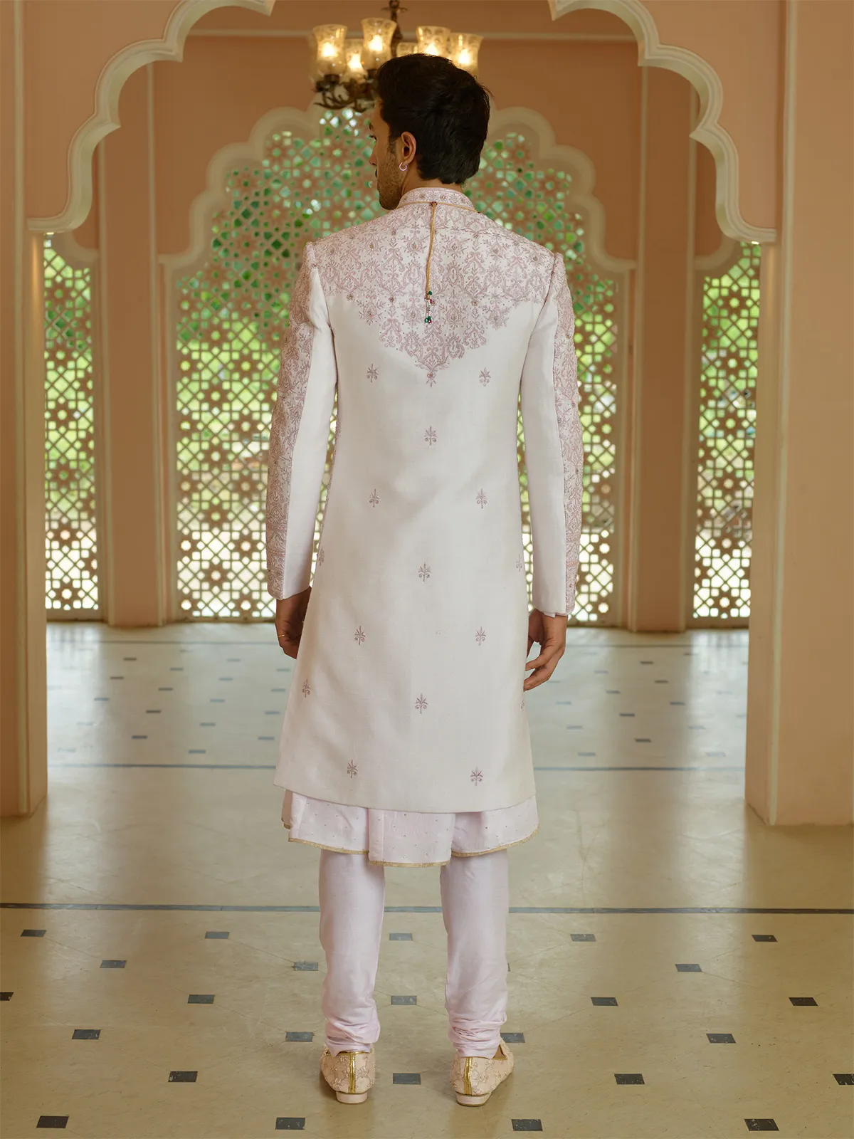 Latest light pink groom sherwani in silk