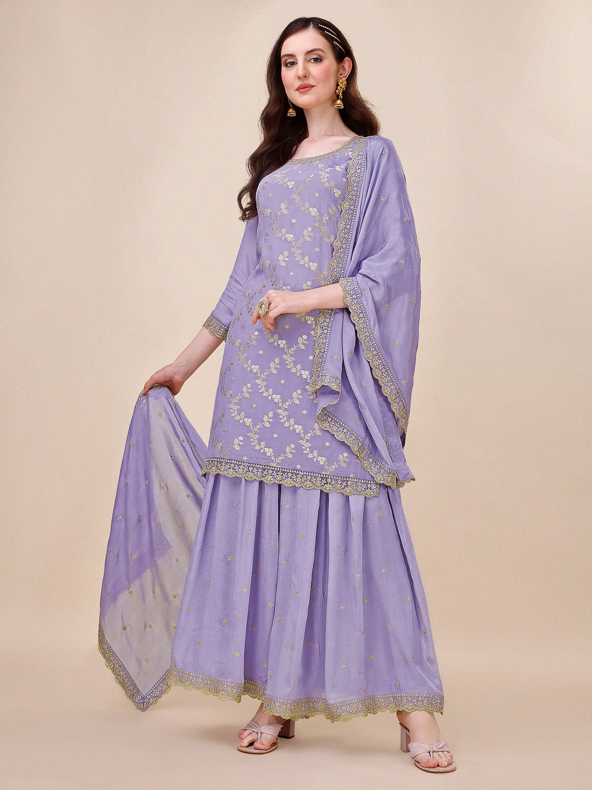 Latest lilac purple palazzo suit with dupatta