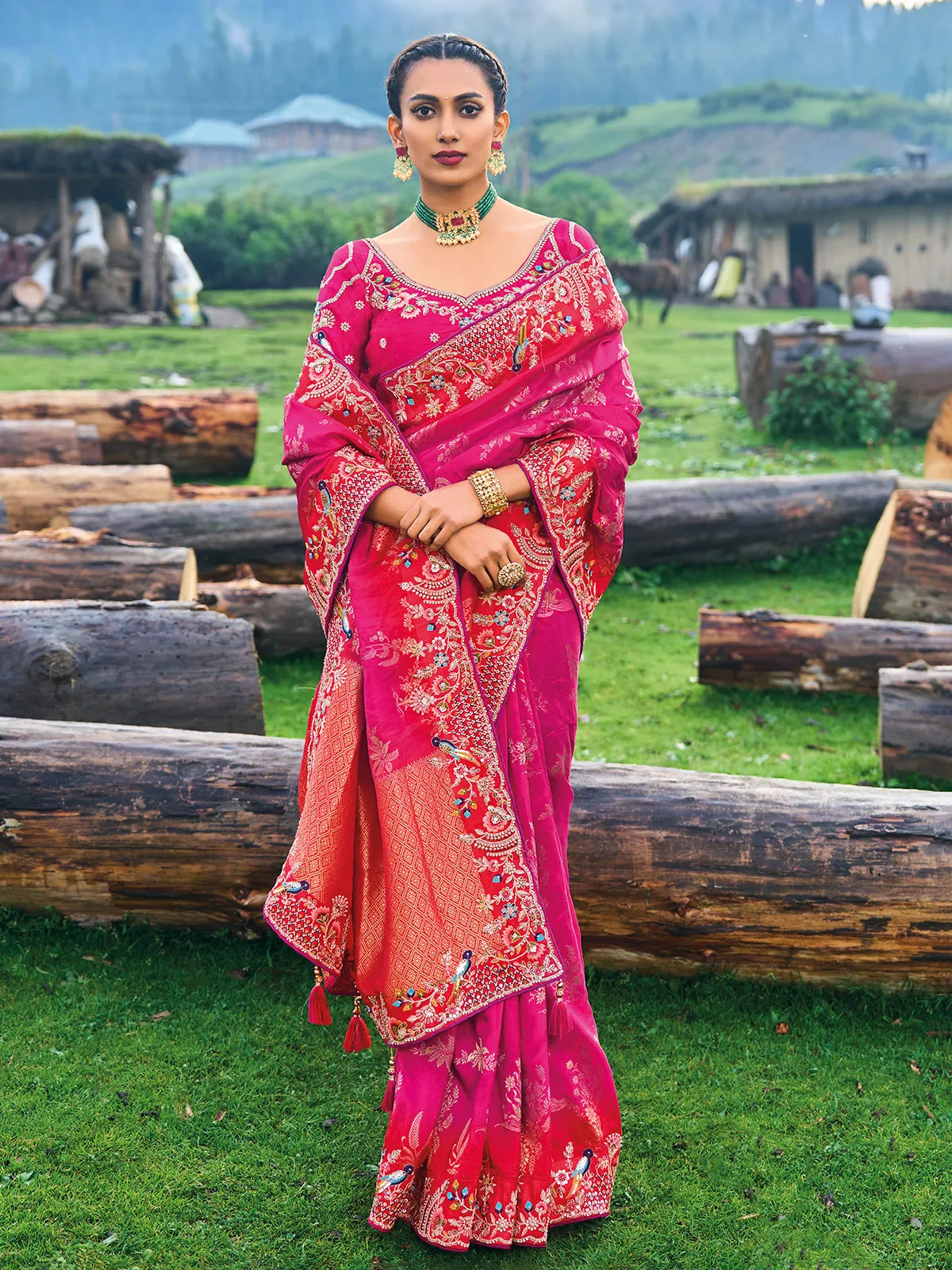 Latest magenta dola silk saree