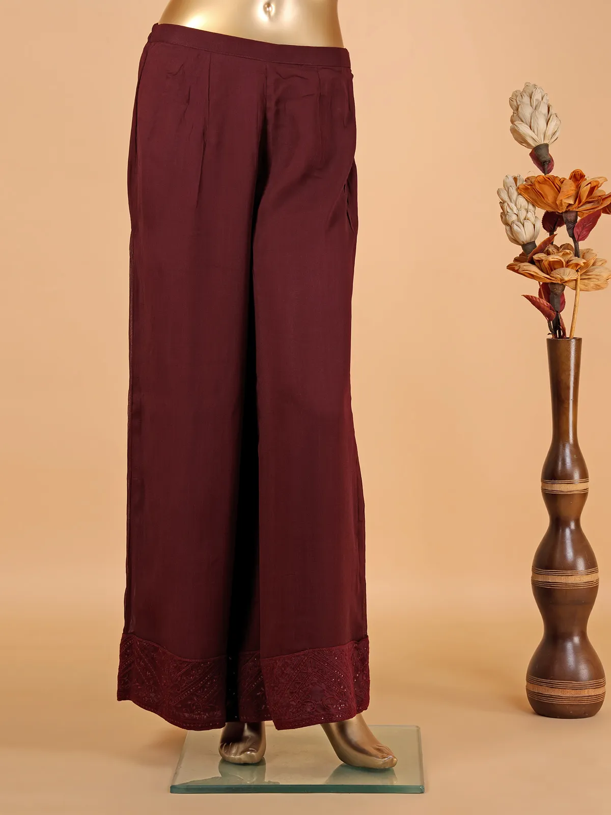 Latest maroon silk palazzo suit