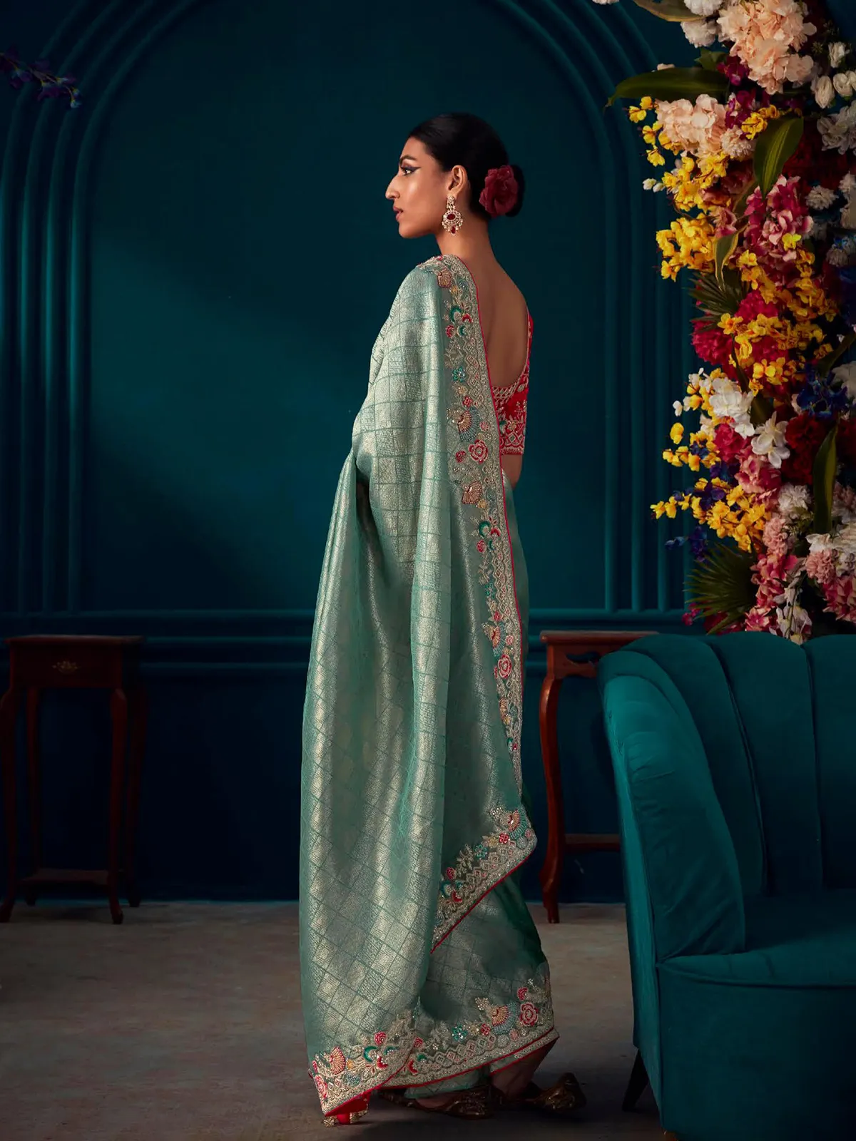 Latest mint green banarasi silk saree