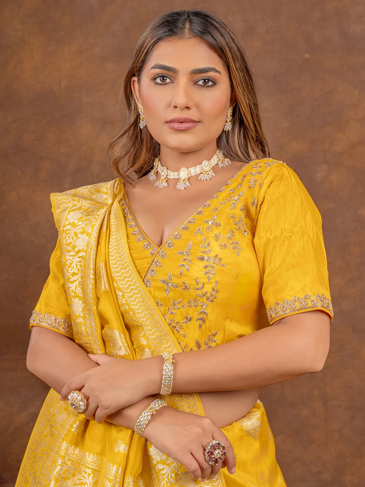 Latest mustar yellow tissue silk saree