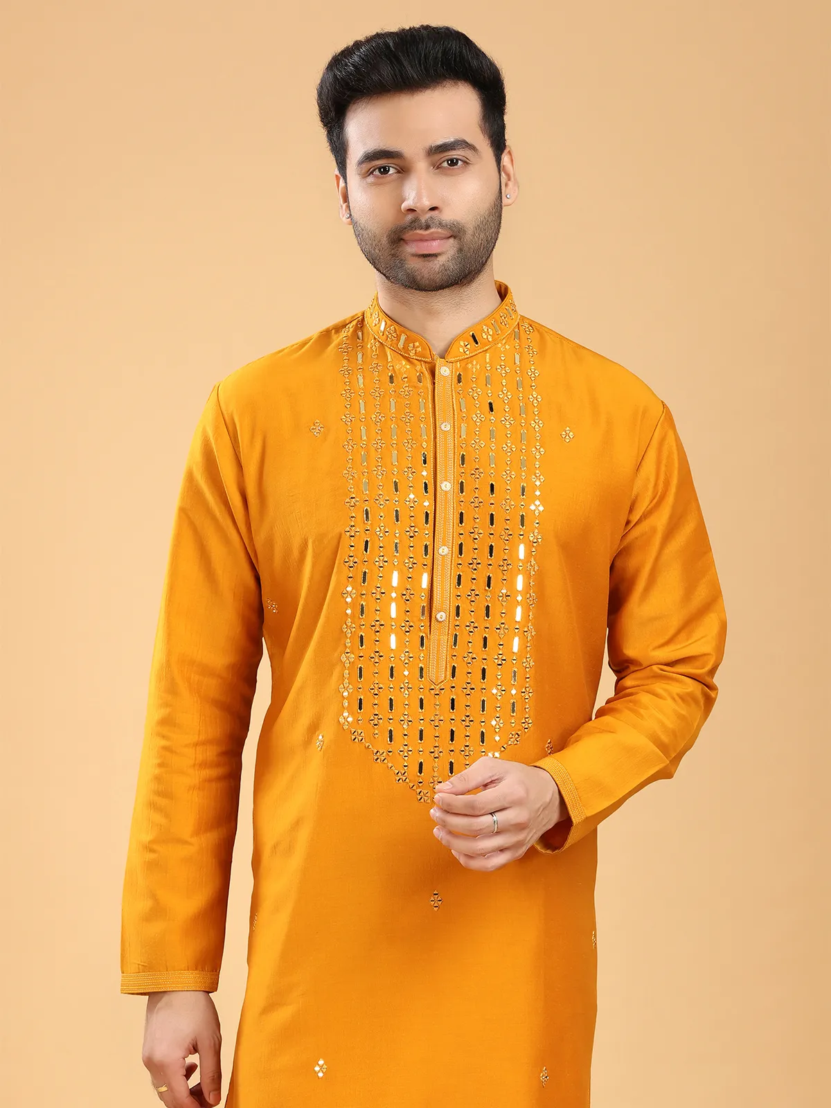 Latest mustard yellow cotton  Men Kurta pajama