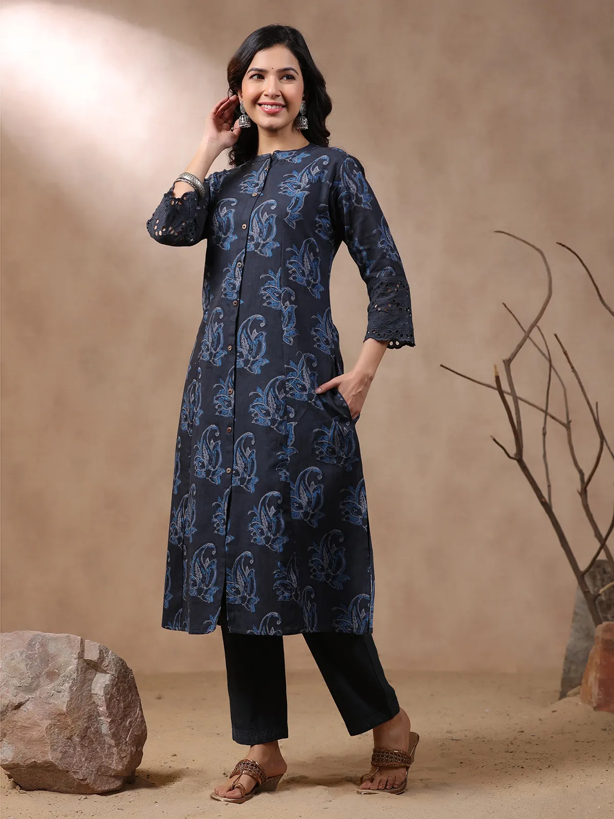 Latest navy cotton printed kurti