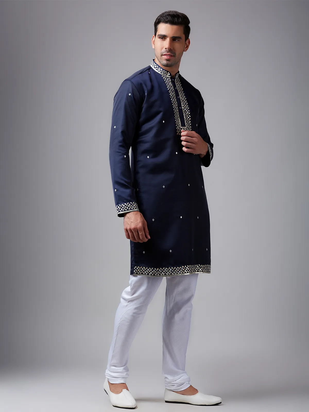 Latest navy silk kurta suit for festive