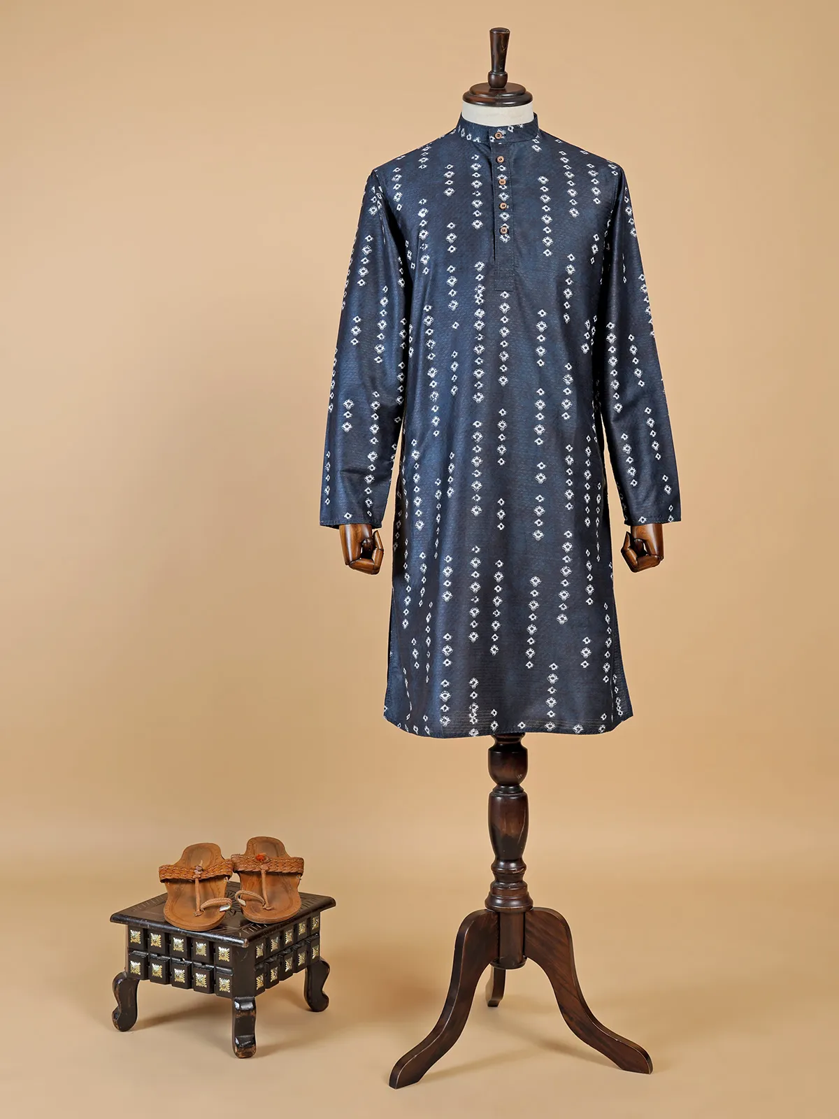 Latest navy silk printed  Men Kurta pajama