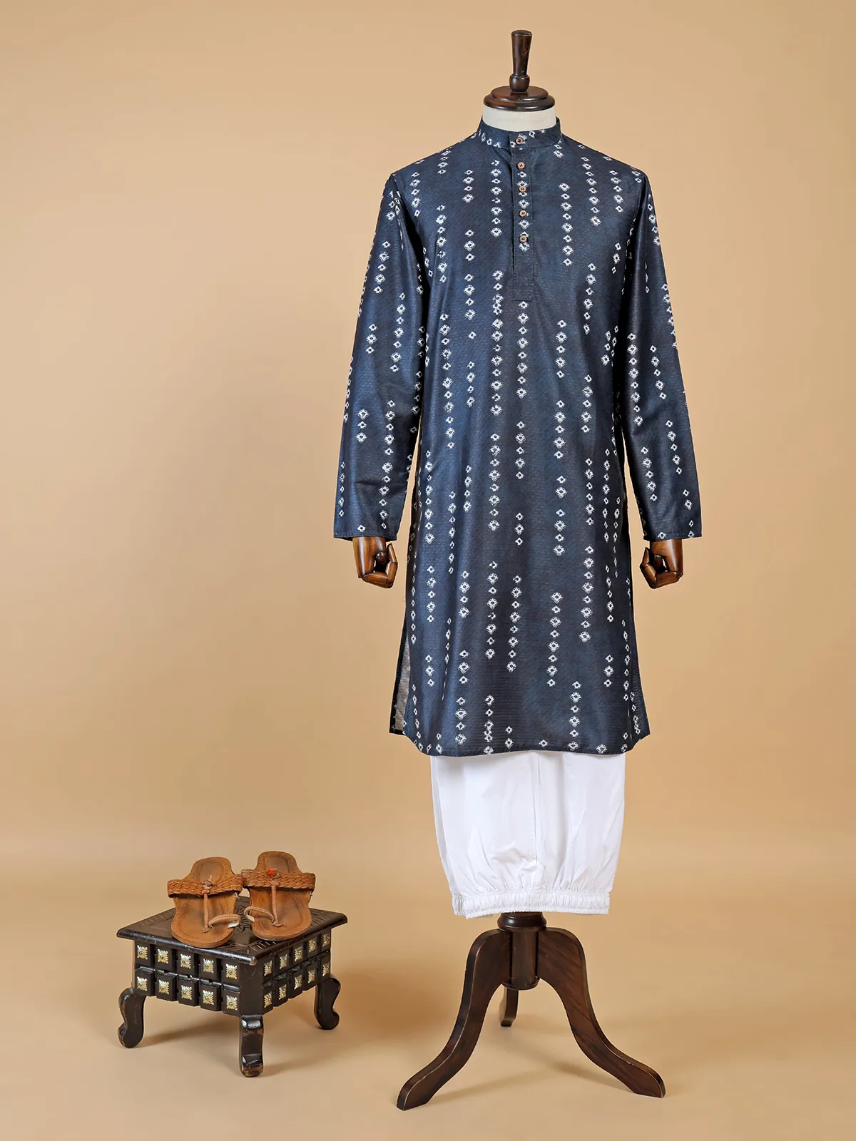 Latest navy silk printed  Men Kurta pajama