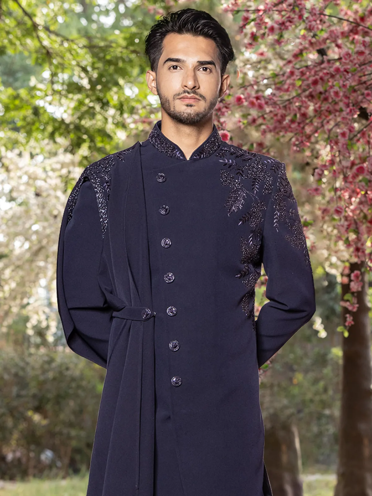 Latest navy terry rayon indowestern for wedding