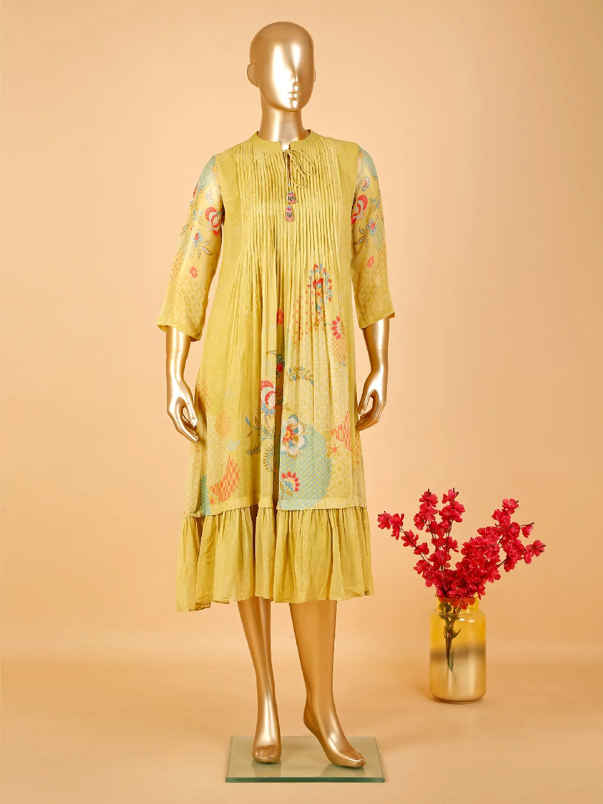 Latest olive printed georgette kurti