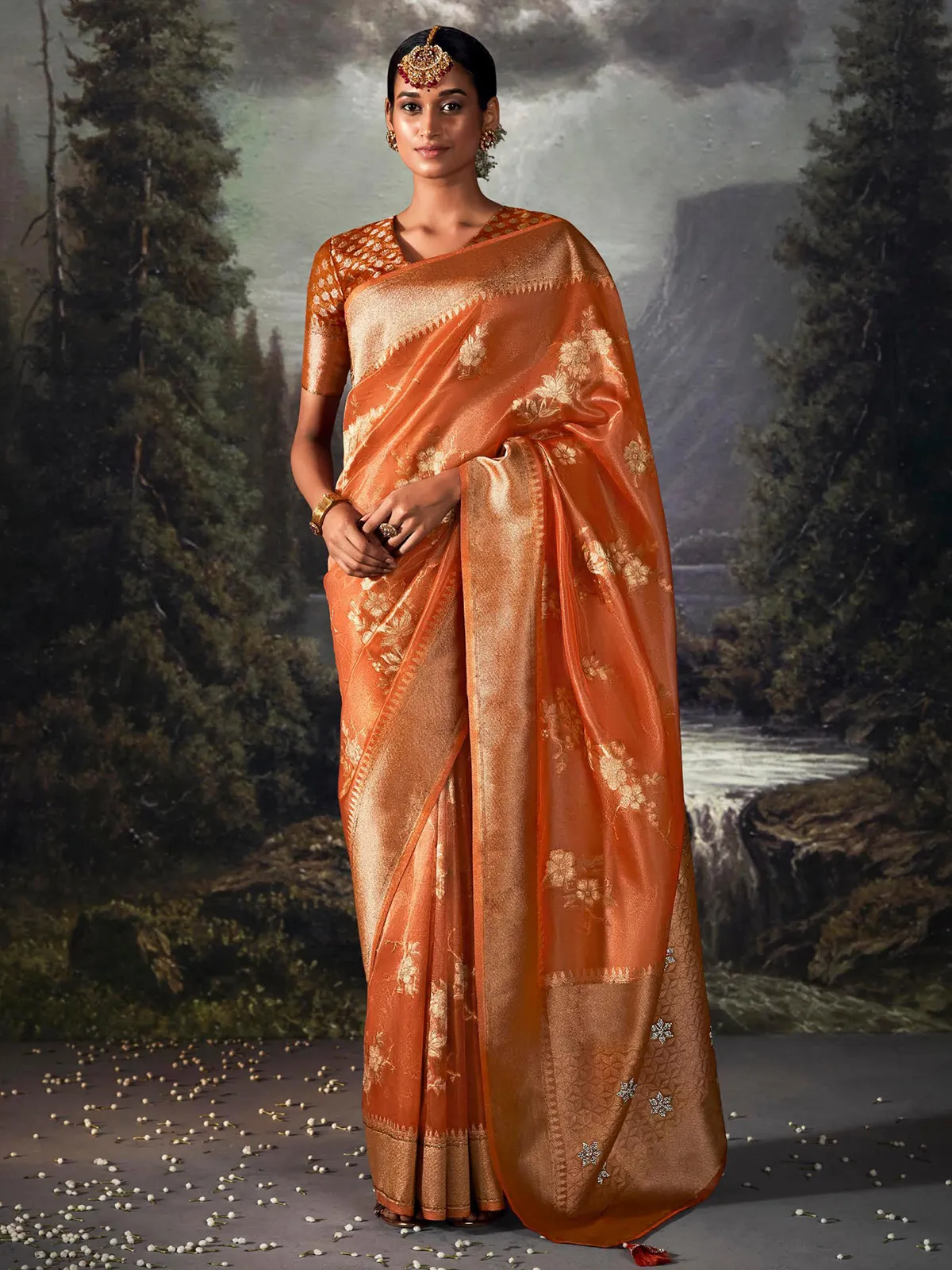 Latest orange organza saree